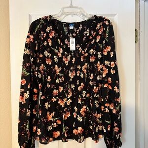 Old Navy Black Floral Smocked Peplum Blouse